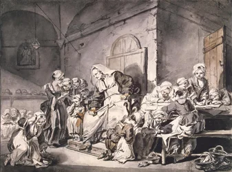 Skolelærer par Greuze, Jean-Baptiste (1725-1805). Penn, pensel, grå og brun farge, akvarell på papir, størrelse: 27,8x33,8, ca 1764-1765, State Hermitage, St. Petersburg