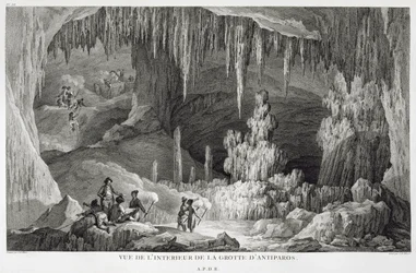 Utsikt over det indre av grotten til Antiparos, gravert av Jean Baptiste Tillard (1740-1813)