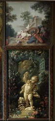 Dørpanel til gravørsalongen Gilles Demarteau (1722-1776): offeret ved Kjærlighetens og Kjærlighetens alter med druer. Studie av Jean Baptiste Huet (1745-1811) Paris fra 1700-tallet, Musee Carnavalet