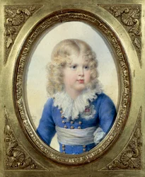 Kongen av Roma og prins av Parma Napoleon II, hertug av Reichstadt (1811-1832) sønn av keiser Napoleon I (1769-1821) i blå kjole”” Akvarell av John Baptiste Isabey (1767-1855) 1815 Søn. 0,1x0,14 m Malmaison, slottsmuseum