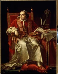 Portrett av pave Pius VII (1742-1823) (Portrett av pave Pius VII). Maleri av Jean Baptiste Joseph Wicar (1762-1834). Olje på lerret
