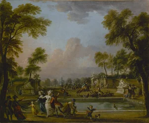 Prince de Lambesc gikk inn i Tuilerienes hager med makt, 12. juli 1789, ca. 1789.