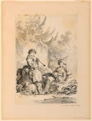 Tegning, Gjetergutt og gjeterinne i et landskap, 1767