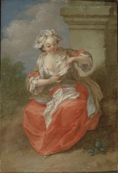 Young Girl Chasing Fleas, ca. 1750 (olje på lerret)