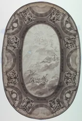 Tegning, prosjekt for malt dekorasjon av taket i en hall (malt ovalt tak), 1761