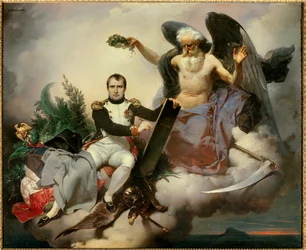 Napoleon I krones av Tiden og skriver den sivile lovboken. Allegorien over Tiden kroner Napoleon Bonaparte (1769-1821) i skikkelse av en gammel engel, da han reviderte sin lovsamling kjent som Napoleons lovbok, kunngjort i 1804.