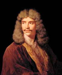 Portrett av Jean-Baptiste Pocquelin, kjent som Molière. Maleri av Jean Baptiste Mauzaisse (1784-1844) etter maleriet av Mignard Pierre (1612-1695).