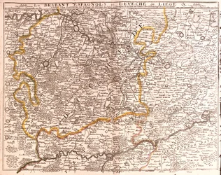 Kart over spansk Brabant (flamsk og vallonsk Brabant) og bispedømmet Liège (Belgia) (gravering