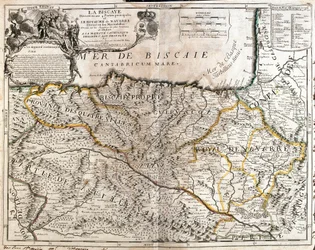 Kart over Biscaya-provinsen (Spania) og kongeriket Navarra (Frankrike) (gravering