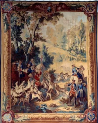 Jakt av Ludvig XV (1710-1774). Tapet av Jean Baptiste Oudry (1686-1755)