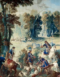Jakt på Ludvig XV. Tapestry av Jean Baptiste Oudry (1686 - 1755)