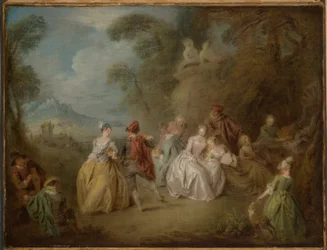 Høvisk scene i en park