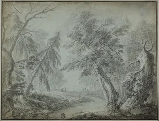 Skog med bekk og figurer