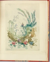 Ornamentalt design fra «Ny serie kinesiske notatbøker for bruk av designere og malere» nr. 3, oppfunnet og tegnet av Jean Pillement. Gravert av Anne Allen.