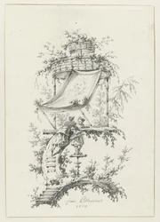 Ornamental komposisjon i chinoiserie-stil Ornamental design i chinoiserie-stil for Deuxième Cahier de six Baraques Chinoises (serietittel)