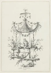 Ornamental komposisjon i chinoiserie-stil Ornamental design i chinoiserie-stil for Deuxième Cahier de six Baraques Chinoises (serietittel)