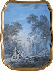 Parklandskap med elegant selskap (maleri på lerret)