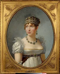 Portrett av dronning Hortense de Beauharnais (1783-1837), dronning av Holland, hustru til Louis Bonaparte. Hun er datter av keiserinne Joséphine de Beauharnais og mor til den senere Napoleon III. Maleri av Jean-Baptiste Regnault (1754-1829), 1810
