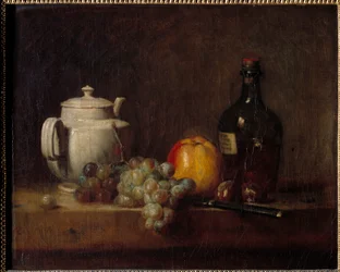 Den hvite teiere med druer Maleri av Jean Baptiste Simeon Chardin (1699-1779) 1700-tallet