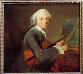Den unge mannen med fiolin eller portrett av Charles Theodose Godefroy (1718-1796) Maleri av Jean Baptiste Simeon Chardin (1699-1779) Søn. 0,67x 0,74 m - Ung mann med fiolin eller portrett av Charles Theodose Godefroy (1718-1796). Maleri av Jean-Baptiste S