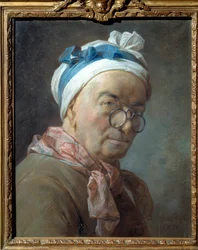 Selvportrett fortalt til bisiklene Maleri av Jean Baptiste Simeon Chardin (1699-1779). 1771. Dim. 0,459 x 0,375 m.
