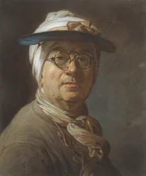 Selvportrett med visir, ca. 1776 (pastell på papir, montert på lerret)