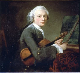Den unge mannen i fiolinen, ca 1738. Portrett av Charles Theodose Godefroy. Olje på lerret av Jean Baptiste Simeon Chardin (1699 - 1789). Paris, Musée du Louvre.