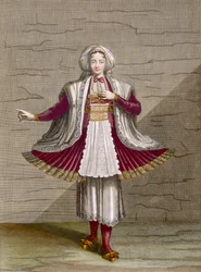 En jente fra Naxos, plansje 71 fra «Samling av hundre trykk som fremstiller Levantens forskjellige nasjoner» av Charles de Ferriol, gravert av Gérard Scotin (1671-1716), 1707-08