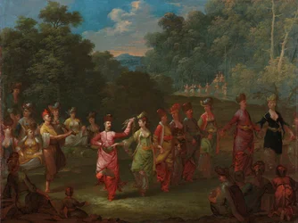 Greske menn og kvinner som danser Khorra, ca. 1720-37