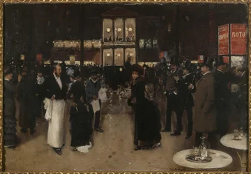 Boulevard Montmartre om natten, foran Théâtre des Variétés, ca. 1885 (olje på lerret)