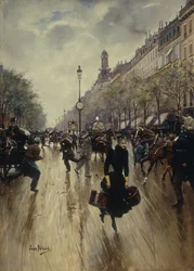 Klokken fire om ettermiddagen ved Carrefour Drouot og Grand Boulevard, ca. 1895