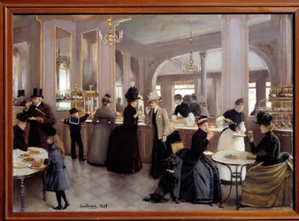 La passerie gloppe avenue des Champs Elysees. Maleri av Jean Beraud (1849 - 1935)