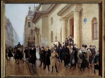 Forlater Concorcet videregående skole i Paris Maleri av Jean Beraud (1849-1935) 1903 Søn. 0,51x0,65 m Paris, Carnavalet museum - Forlater Lycee Condorcet, i Paris. Maleri av Jean Beraud (1849-1935)