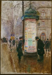 Morris-kiosken - reklamesøyle i Paris (maleri på lerret)