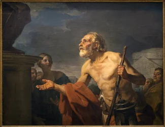 Diogene ber om almone til statuer. (Sinope Diogene kalt kynisk, rundt 413-rundt 327 f.Kr.). Maleri av Jean Bernard Restout (1732-1797), olje på lerret