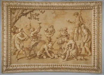 Imitert forgylt relieff, med Bacchus og en scene av et offer