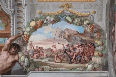 En av de førtien panelene med scener som forteller hendelsene til Bacchus