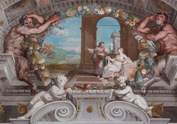 En av de førtien panelene med scener som forteller hendelsene til Bacchus