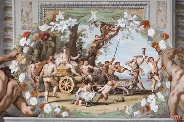 Bacchus#39; triumfvogn, trukket av pantere og ledsaget av Sileni og Bacchantes