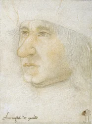 Portrett av Louis Malet de Graville (1438-1516), admiral av Frankrike par Bourdichon, Jean (1457-1521). Svart kritt og sangvin på papir, størrelse: 16,9x12,7, sent på 1400-tallet, State Hermitage, St. Petersburg