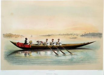 Det osmanske riket "" en båt i Konstantinopel"" Akvarell av Jean Brindesi (1826-1888)