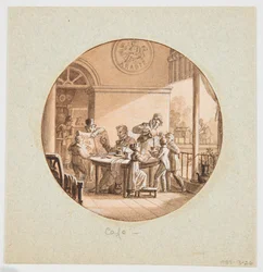 Design for en malt porselenstallerken, kafé (kaffe) fra Service des Objets de Dessert (dessertservice)