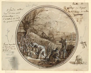Design for en malt porselensplate, skjæring og arbeid i vingården
