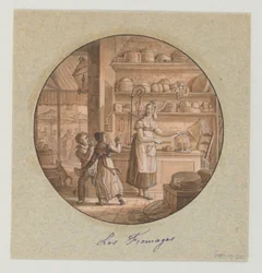 Design for en malt porselenstallerken, Les Fromages (Oster) for Service des Objets de Dessert (Dessertservice)