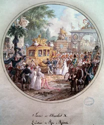 Innreise av kong Charles X til Reims, mai 1825. Gravering av Jean Charles Develly (1783-1849)