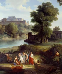 Homers Odysseen: «Odyssevs ser Nausikaa, datter av kong Alkinoos, spille ball med sine følgesvenninner.» Detalj. Maleri av Jean-Charles Rémond (1795-1875), 1830, Nantes, Musée des Beaux-Arts.