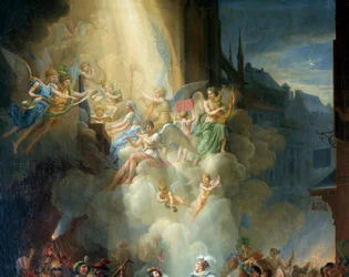Detalj av "" Omvendelsen til Henri de Joyeuse"" (1500-tallet). Musikerengler. Maleri av Jean Charles Tardieu (1765-1830)