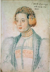 Portrett av Maria av Portugal (1521-1578), datter av Manuel I av Portugal og Eleonore av Østerrike. Tegning av en svart stein og blod av Jean Clouet (1475/1485-1540)
