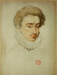 Den fremtidige kong Henrik IV av Frankrike da han giftet seg med Margaret av Valois … (fargestift på papir)
