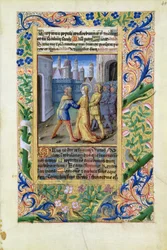 Ms Lat. Q.v.I.126 f.45 Judith blir grepet av assyrerne, fra Time Book of Hours of Louis dOrleans, 1490